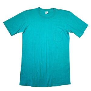 Vintage Towncraft Mens Blank Teal Pocket T-Shirt LXT Y2k Skater Baggy Grunge